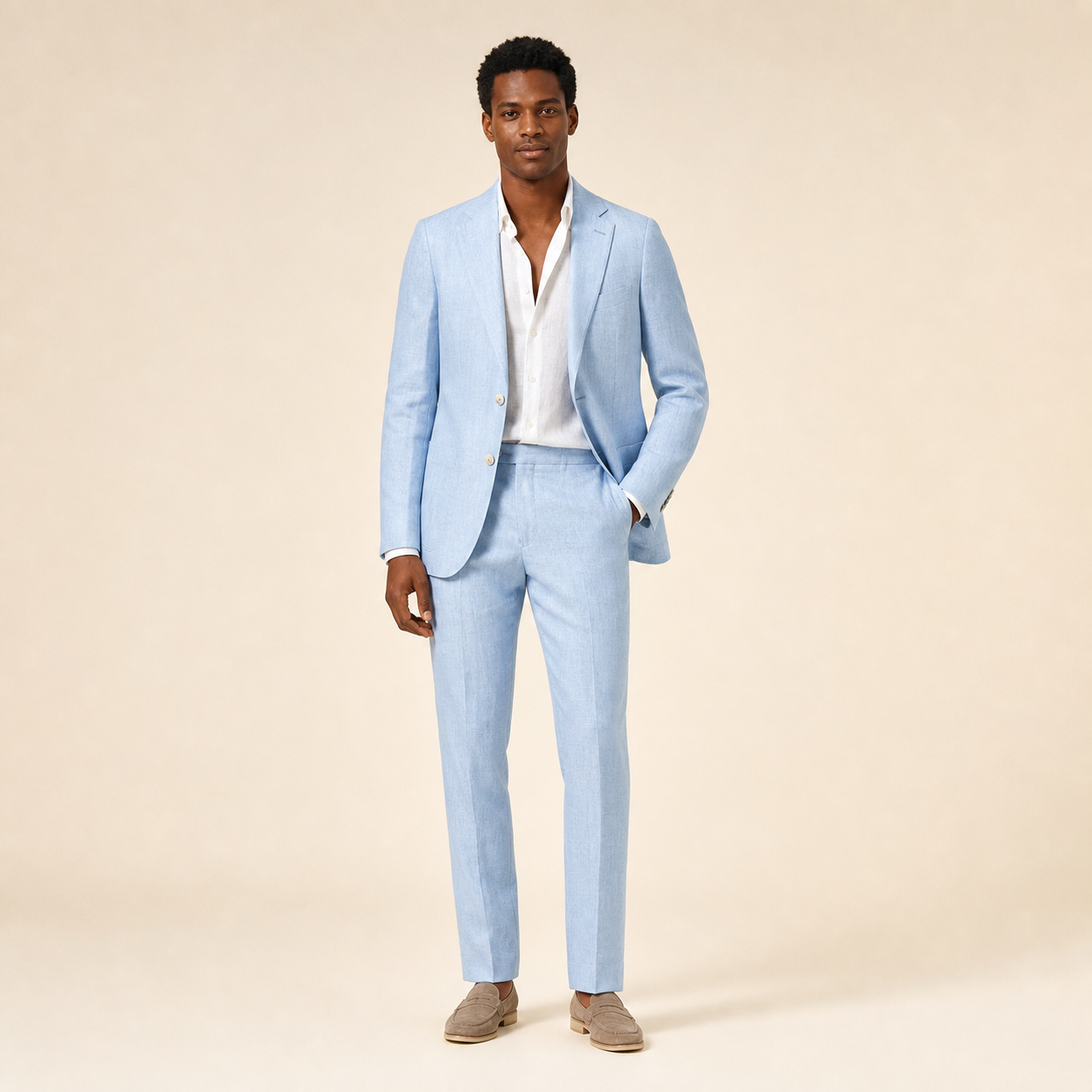 Amalfi Sky Linen Suit in Sky Blue